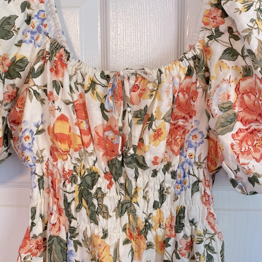 Faithful the brand Nikoleta mini linen dress with tie and waist rouching